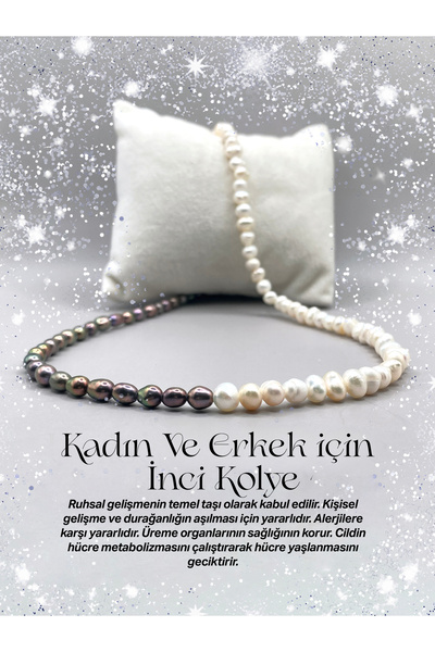 OSMANLI DEĞERLİ TAŞ Unisex Siyah İnci - Beyaz İnci Doğal Taş Kolye Yin Yang Model