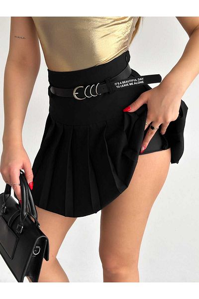 ZF BUTİK Grauer Shortsrock mit Falten und Gürtel