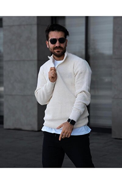 mayastyle Чоловічий трикотажний светр з напівзастібкою