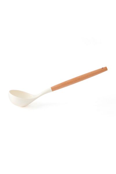 MİEN Mien Bamboo Handle Silicone Ladle - White/brown