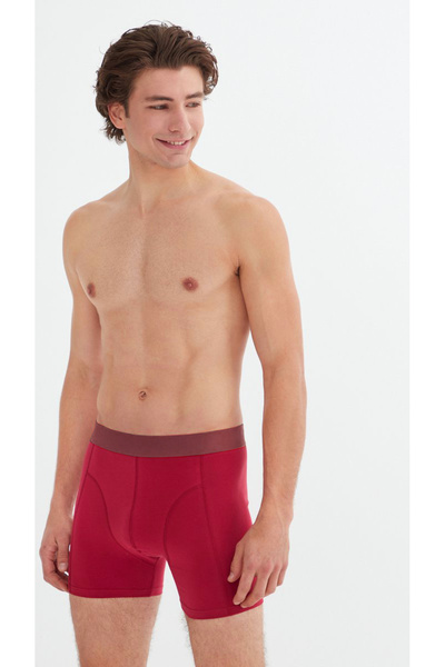 MİSTİRİK Bamboo-Model Organic Lycra Bamboo Fabric Men's Boxer Slip Burgundy Color
