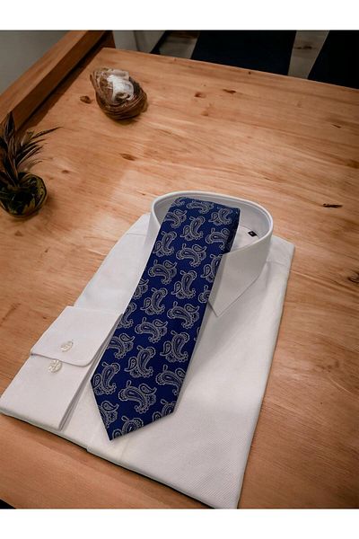 Sarar Shawl Pattern Imported Dark Blue Gray Tie