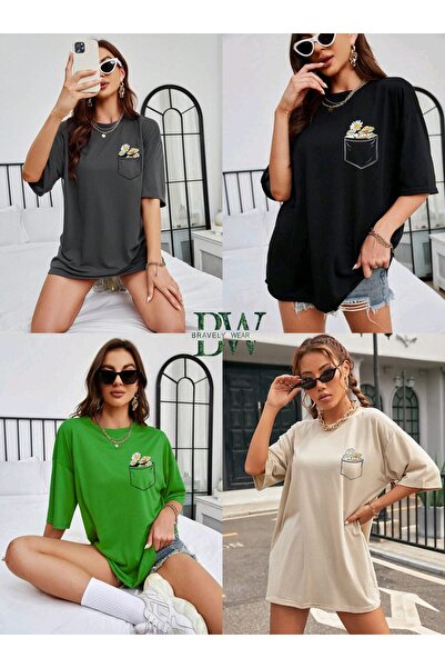 FAVORİST Μπλουζάκι 4 σε 1 με στάμπα λουλουδιών Unisex Oversize