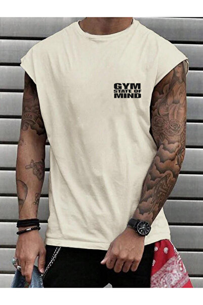 FAVORİST Βαμβακερό αθλητικό μπλουζάκι με στάμπα GYM με μηδέν μανίκια