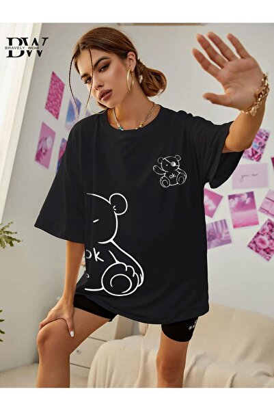 FAVORİST Βαμβακερό μπλουζάκι με στάμπα Teddy Bear Oversize Crew Neck