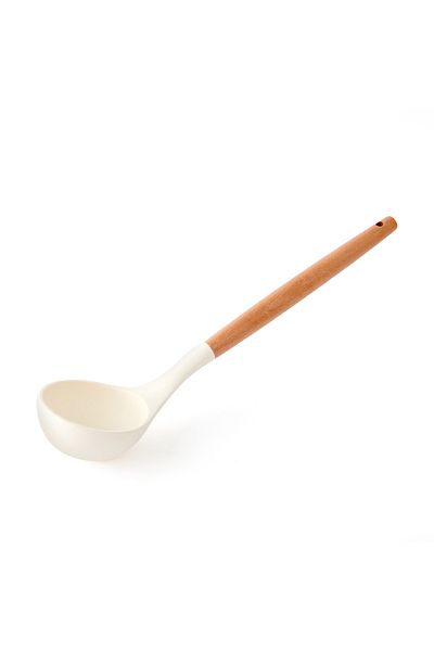 MİEN Mien Bamboo Handle Silicone Ladle - White/brown