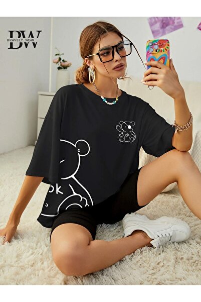 FAVORİST Βαμβακερό μπλουζάκι με στάμπα Teddy Bear Oversize Crew Neck