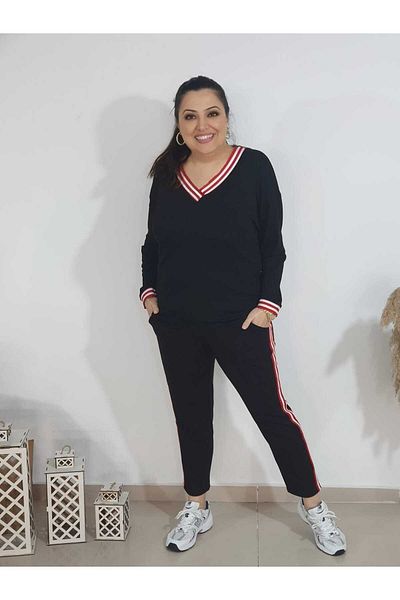 Melis Designer Комплект с дълъг ръкав на райета, голям размер