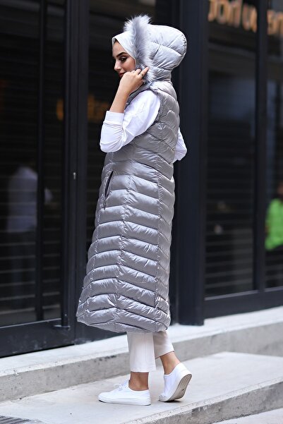 InStyle Μακρύ γιλέκο με επένδυση - Ασημί