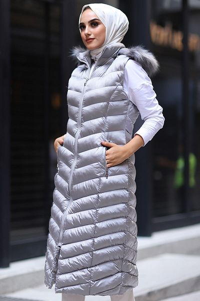 InStyle Vestă lungă cu căptușeală în interior - argintiu