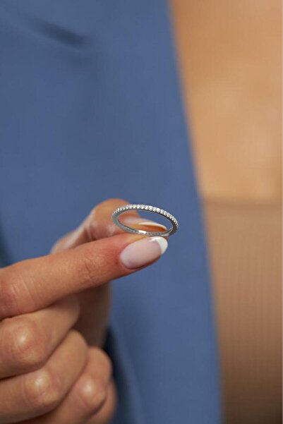 Roza Silver Zirkon Taşlı Beyaz Minimal Tamtur Gümüş Yüzük