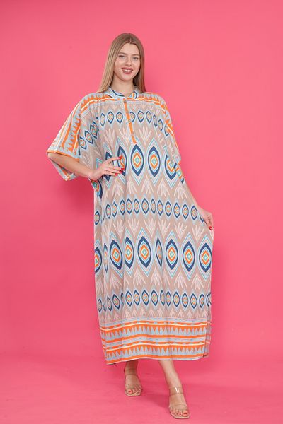 mervemoda Γυναικείο υφαντό φόρεμα με κυρίαρχο γιακά μπροστά με μοτίβο με μανίκια με σκίσιμο