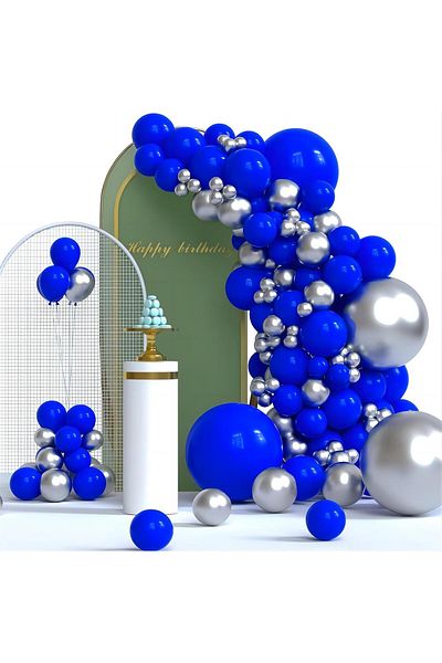 Janissary 30 Pieces "METALLIC GRAY - BLUE" Balloons Combination Indoor Birthday Party "CHOOSE YOUR OWN CONCEPT