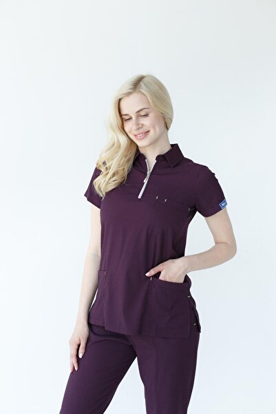 Dr. Mitra طقم طبيب ممرضة جراحية من الليكرا بسحاب للنساء