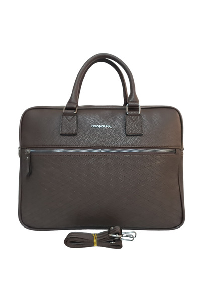 Poloorjinal حقيبة كمبيوتر محمول باللون البني مقاس 15.6 بوصة
