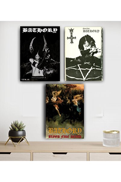 icase Bathory Poster Müzik Konsept Dekor Yazılı Tablo 3'lü set Tablo 19x28 cm