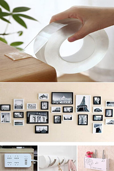 Profit Home Kalın Çift Taraflı Şeffaf Bant, Duvar Delmeden Tablo As
