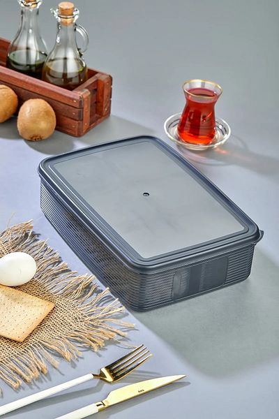 Tinsmith Anthracite 7-Piece Striped Vacuum Breakfast Set with Square Tray and Compartment Lid