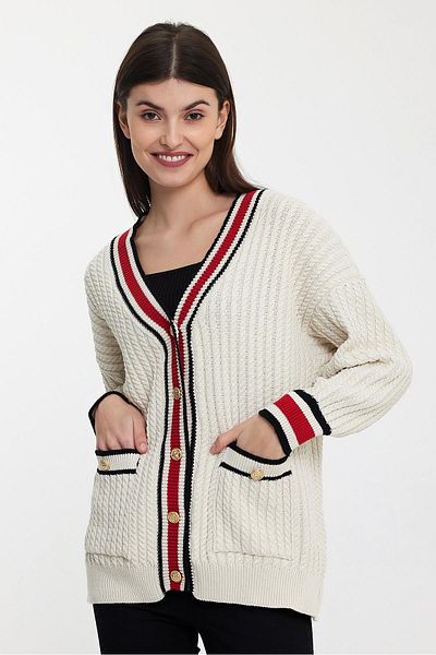ALEXANDERGARDI STRICK CARDIGAN WITH STRIPES ON COLLAR(A92021-S)