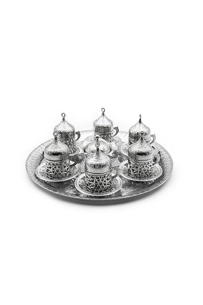 ANTEPSEPETİ SILVER PLATED 6 PERSON COPPER COFFEE CUP SET