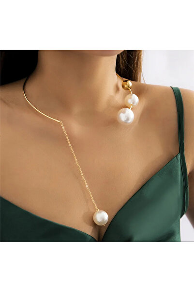 Girift Vintage Bearish Kadın Tekli Inci Kolye
