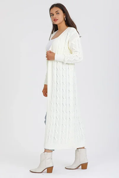 ALCHON V-Neck Long Sleeve Hair Braided Ankle Length Winter Thick Knitwear Cardigan
