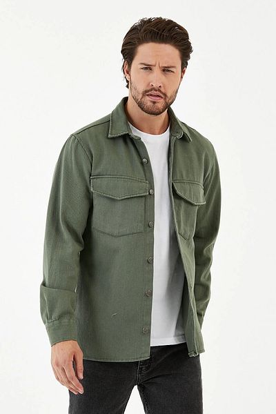 allymoda Мъжка дънкова риза Яке Удобна риза с дълъг ръкав Стандартна риза ALLY-331