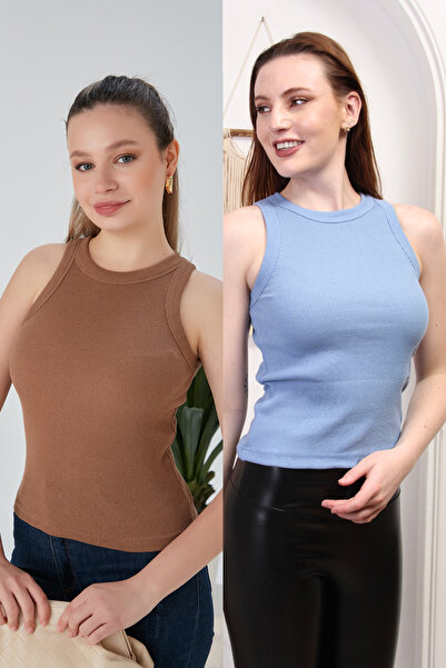 CATSPY Μπισκότο Μπλε Ζαργκό Μοντέλο Σετ 2 Εφαρμοσμένο Φαρδύ ριμπ λαιμόκοψη με...