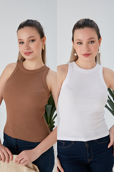 CATSPY Μπισκότο Λευκό Ζαργκό Μοντέλο Σετ 2 Εφαρμοσμένο Φαρδύ ριμπ λαιμόκοψη μ...