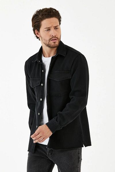 allymoda Мъжка дънкова риза Яке Удобна риза с дълъг ръкав Стандартна риза ALLY-331