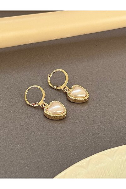 takıtarzım Pearl heart gold dangle women's earrings