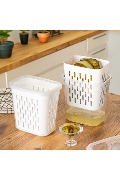 btm home Süzgeçli Turşuluk, Zeytinlik, Çok Amaçlı Dikdörtgen Saklama Kabı Set...