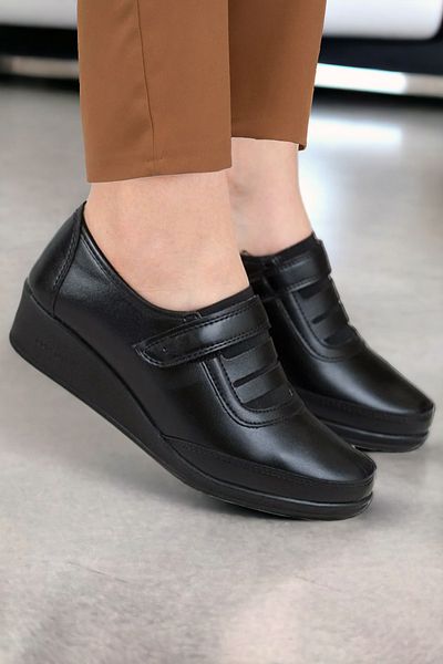 Waresta W99 Talpă anatomică neagră Pantofi de damă ortopedici zilnici cu velcro Pantofi confortabili, moi, clasici, pentru mama