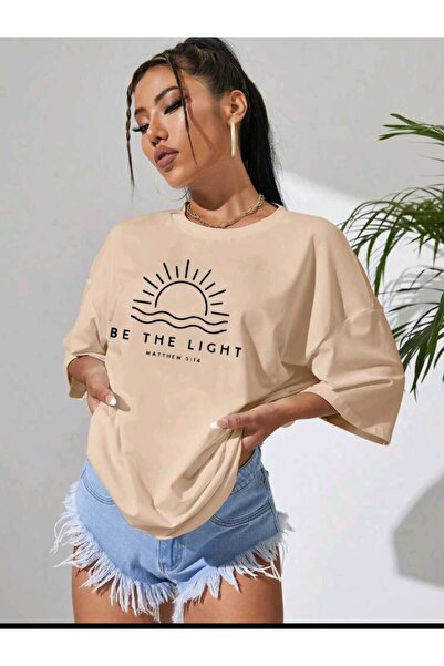 mercoledi Γυναικεία BE THE LIGHT Printed Oversize Casual T-shirt Unisex Boyfi...