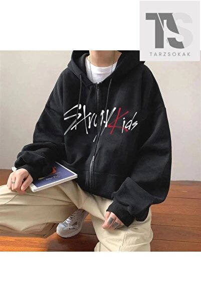 Adrift Μαύρο εμπριμέ Χειμερινό Oversize με κουκούλα και λεπτομέρεια τσέπης με...