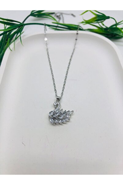 Çelik Silver Taşlı Kuğu Kolye
