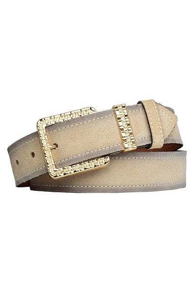 GoDeri 100% Genuine Leather, Gold Set Buckle 4 Cm Suede Cream Women's Belt; Jeans, Sports Belt = n-byn-62.gold.set