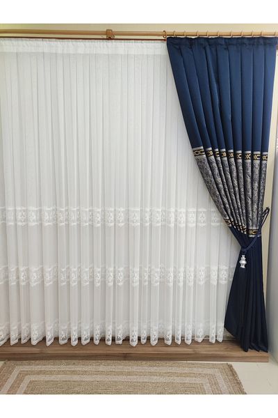 perhal perde ve halı White Embroidered Linen Titi - 1-3 Tight Pleat Living Room Tulle Curtain, Long Lasting