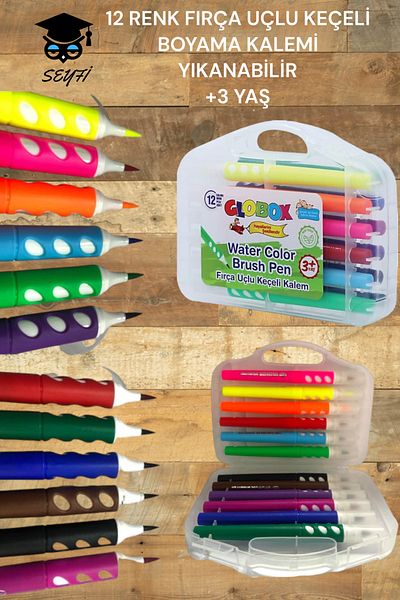 SEYFİKİRTASİYE 12 COLOR BRUSH TIPED PAINTING PEN WASHABLE +3 AGE WATER COLOR BRUSH PEN
