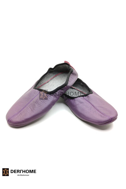 DERİHOME Hakiki Dana Derisi Hac Umre Tavaf Ve Ev Ayakkabısı Mor