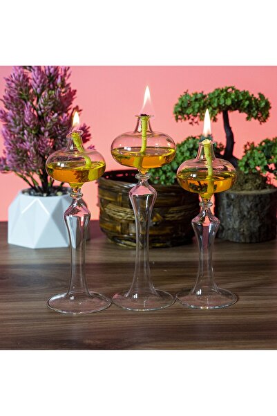 Yansıma Cam Dekoratif El Yapımı Hediyelik Elips 3lü Set Cam Kandil [rengi Sip...