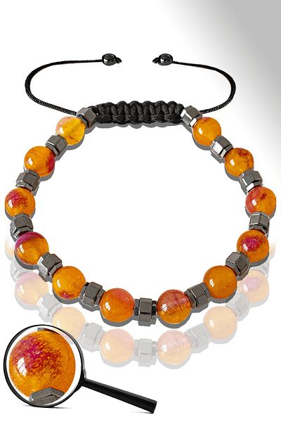 Tesbih Atölyesi Orange Purple Colored - Silver Hematite Quartz Stone Bracelet