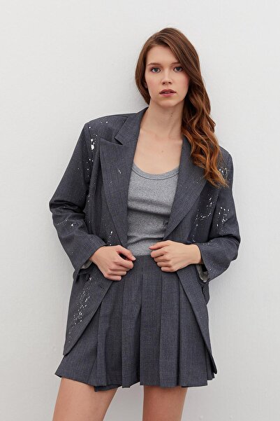 ASUKA ONLİNE Piliseli Mini Etek Gri