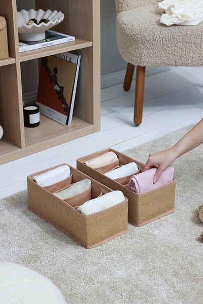 REKHOME 2 قطعة من الجوت 6 مقصورات خزانة غرفة الأطفال درج جوارب الغسيل منظم منظم الأكورديون على شكل قرص العسل