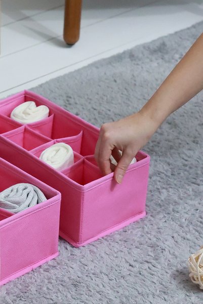 REKHOME 2-Piece Pink 8-Compartment Children's Room Closet Drawer Socks Organizer Honeycomb Accordion Organizer