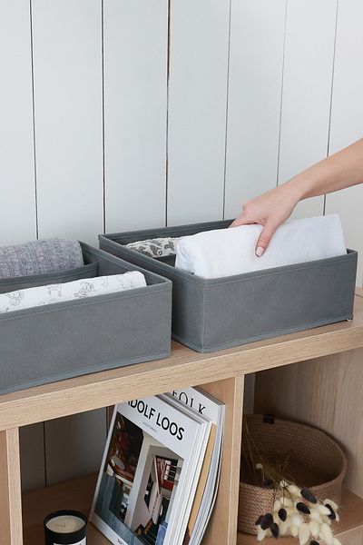 REKHOME 2-Piece Gray 3-Compartment Children's Room Closet Drawer Underwear Sock Organizer Honeycomb Accordion Organizer
