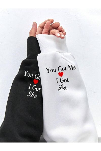 AEMİ Hanorac supradimensionat pentru femei, bărbați, cu mânecă I Got Love, cu glugă, 2 bucăți