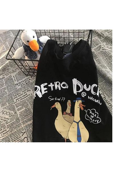 Touz Moda Unisex Retro Duck Printed Oversize T-shirt