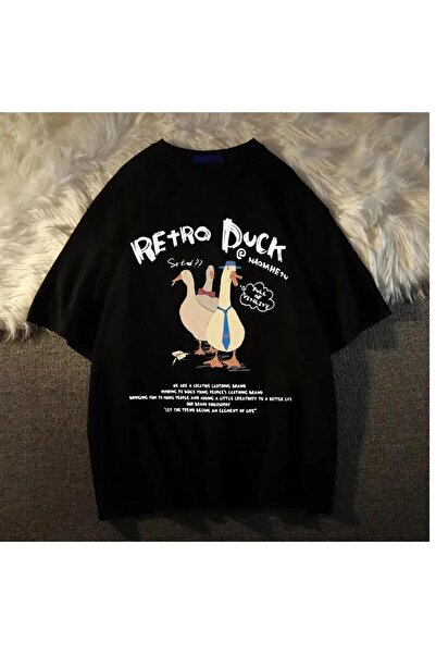 Touz Moda Unisex Retro Duck Printed Oversize T-shirt