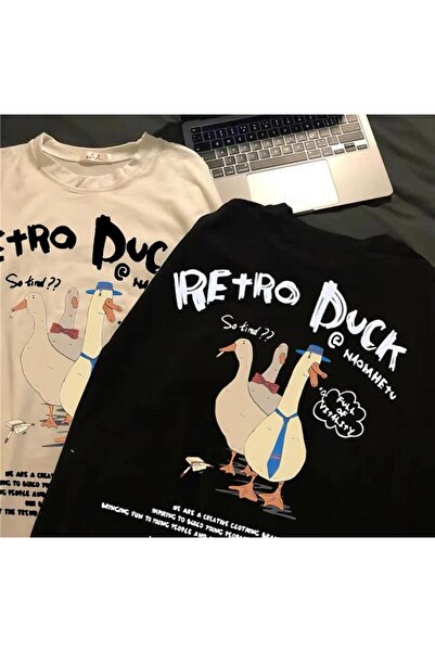 Touz Moda Unisex Retro Duck Printed Oversize T-shirt